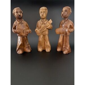 Vintage Lot of 3 Hand‎ Carved Wood 8" Street Musician Band Figurine Sculptures